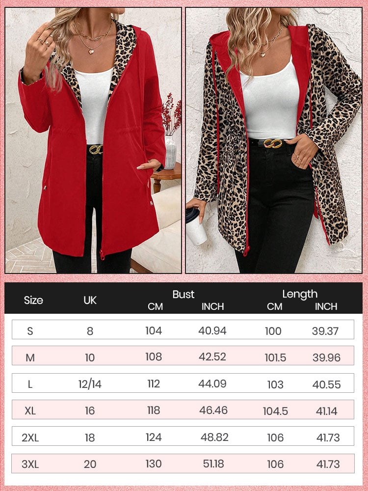 Dwustronny płaszcz z kapturem i nadrukiem w panterkę