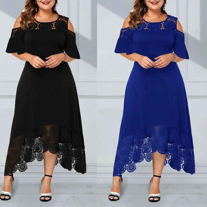Elegáns, váll nélküli női ruha csipkével