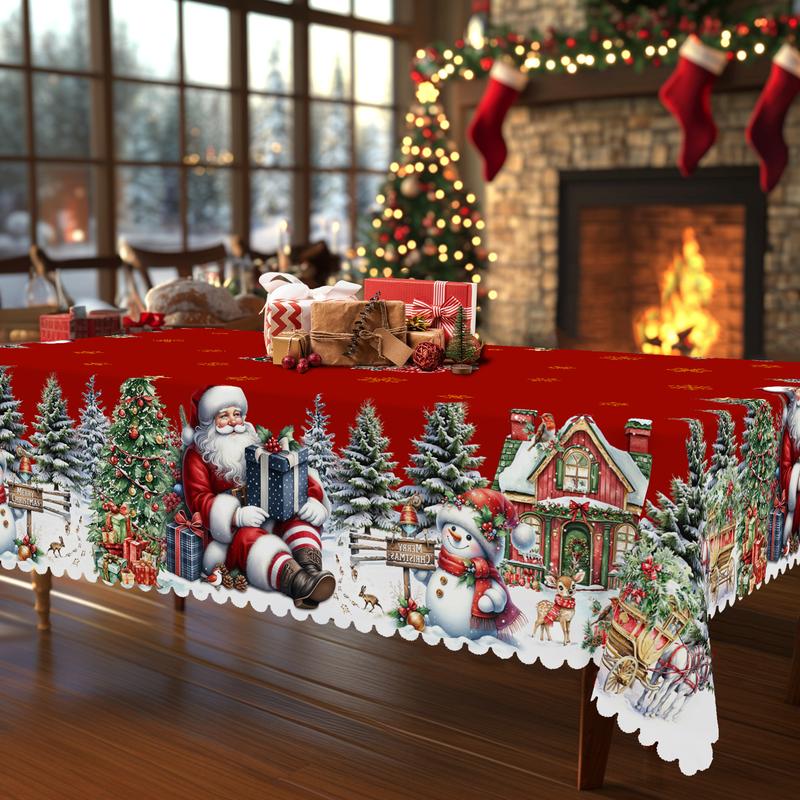 Obrus świąteczny premium - uroczy motyw Świętego Mikołaja i renifera na radosne chwile w gronie rodzinnym