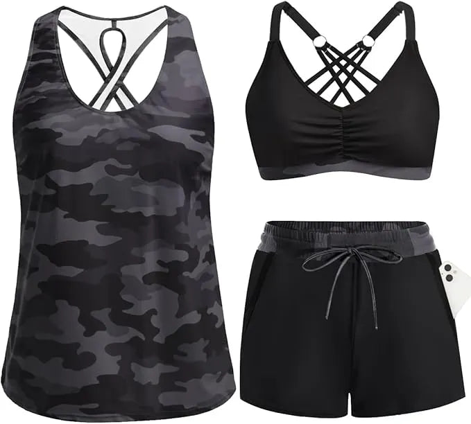 ⏰LAST DAY 49% OFF - 3 Piece Tankini with Shorts 🔥