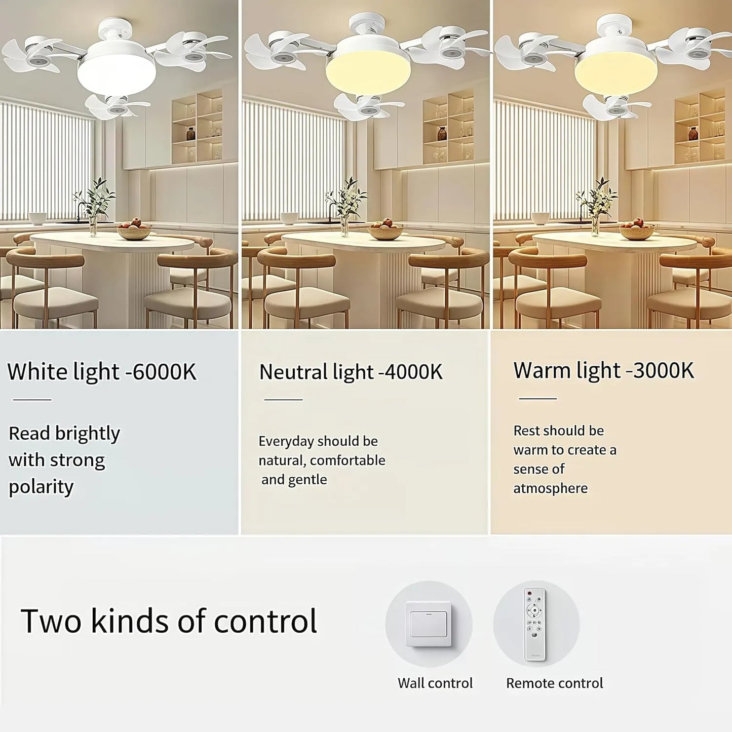 Modern mennyezeti ventilátorlámpa E27-es foglalattal (2026-os modell) - csendes 2 az 1-ben LED ventilátor távirányítóval