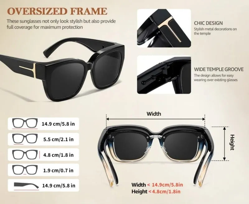 🕶️ Polarizált, illeszkedő női napszemüveg – UV400 védelemmel, virágmintás kerettel, dioptriás szemüveg felett viselhető