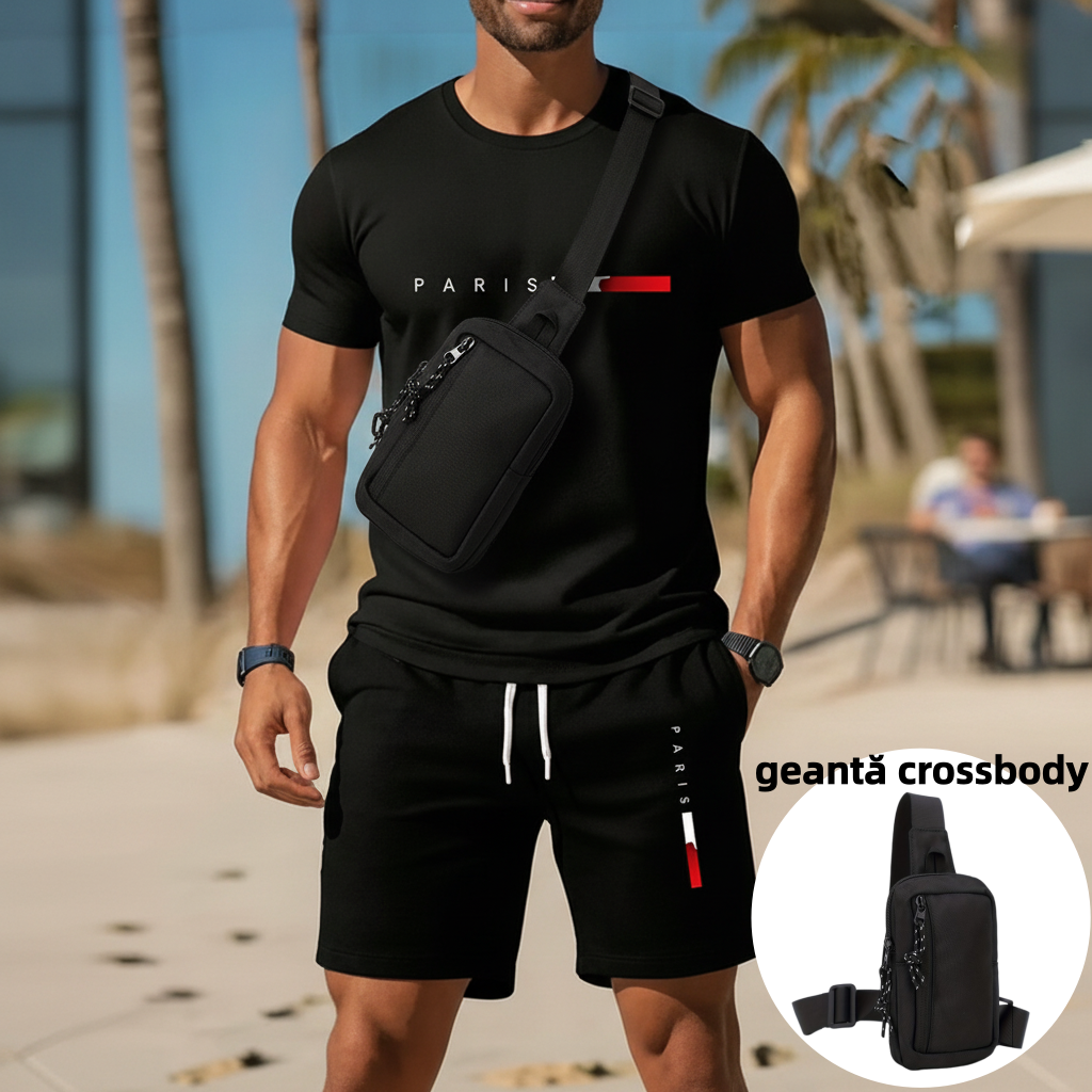 👕 MOST 30% KEDVEZMÉNY! ⏰ Férfi kétrészes mintás szett – Puha és lélegző – Laza szabás, tökéletes nyári kikapcsolódásra vagy hétköznapokra – Összeillő felső és rövidnadrág 🩳
