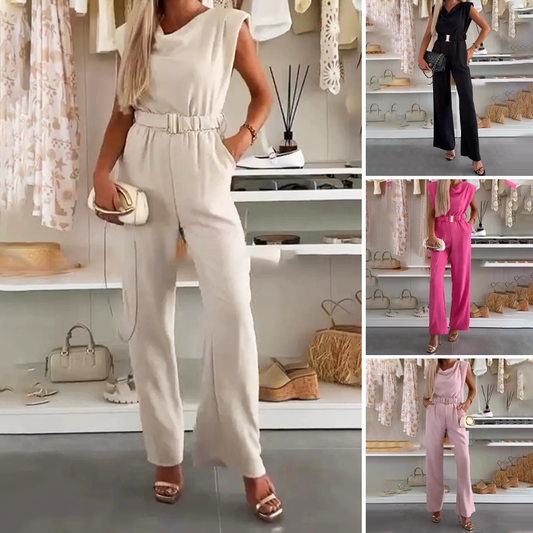 💃 Kombinezon damski bez rękawów z drapowanym dekoltem i kieszeniami