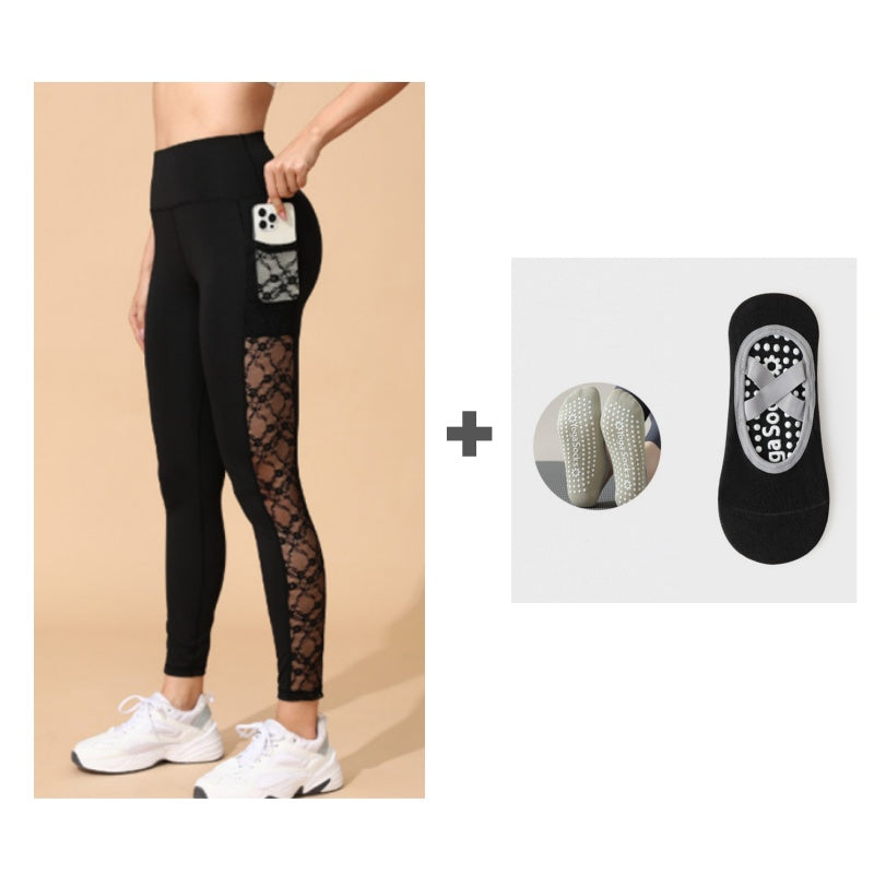 Női Magas Derekú Hálós Jóga Leggings Zsebekkel