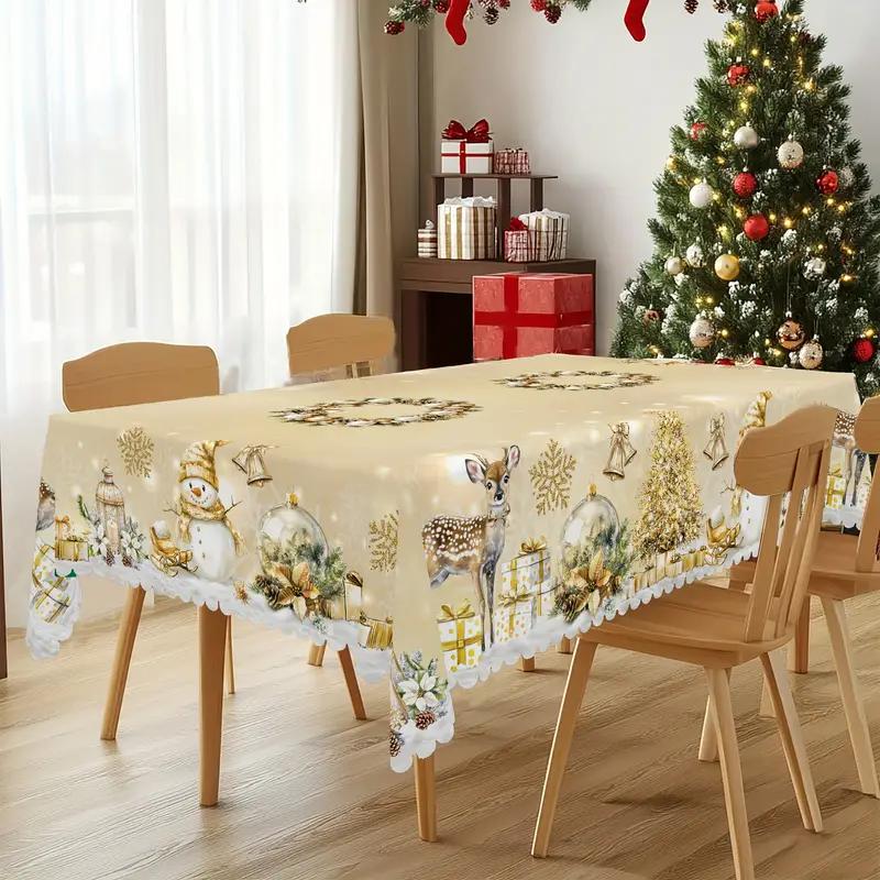 Obrus świąteczny premium - uroczy motyw Świętego Mikołaja i renifera na radosne chwile w gronie rodzinnym