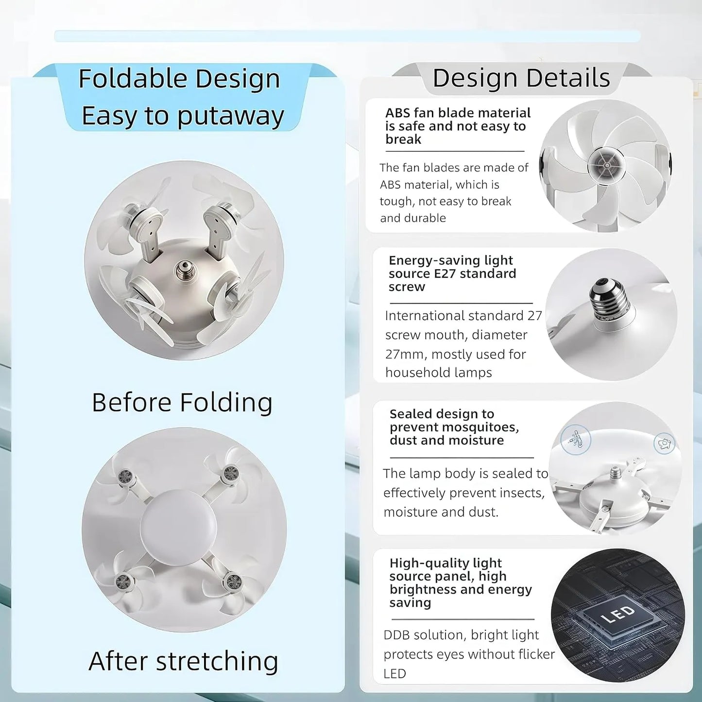 Modern mennyezeti ventilátorlámpa E27-es foglalattal (2026-os modell) - csendes 2 az 1-ben LED ventilátor távirányítóval