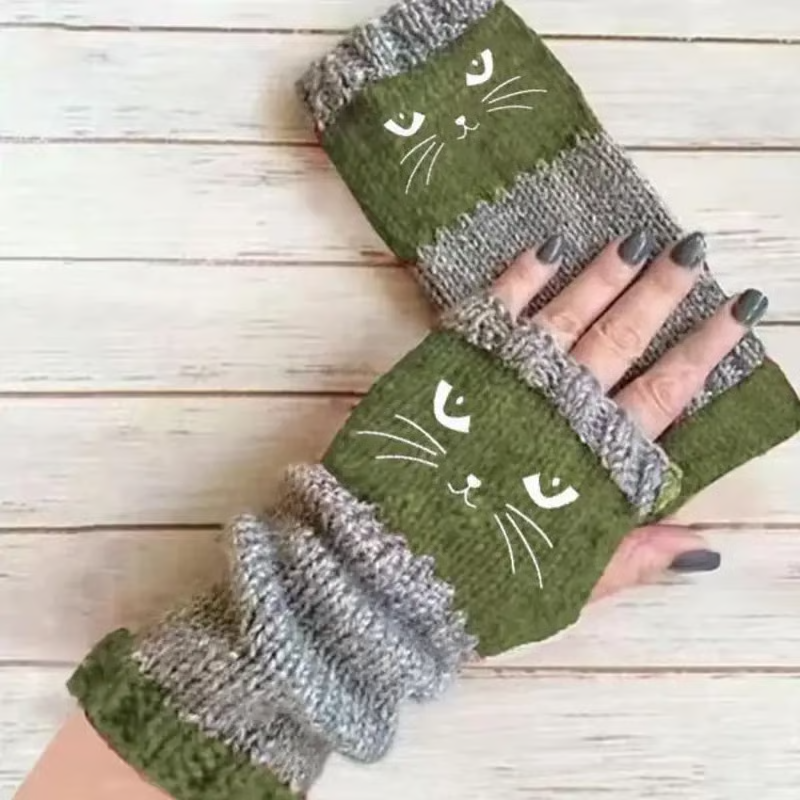 🐱 Śliczne damskie rękawiczki dzianinowe w kształcie kota🧤🧶