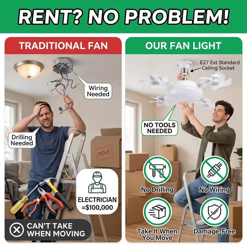 Modern mennyezeti ventilátorlámpa E27-es foglalattal (2026-os modell) - csendes 2 az 1-ben LED ventilátor távirányítóval