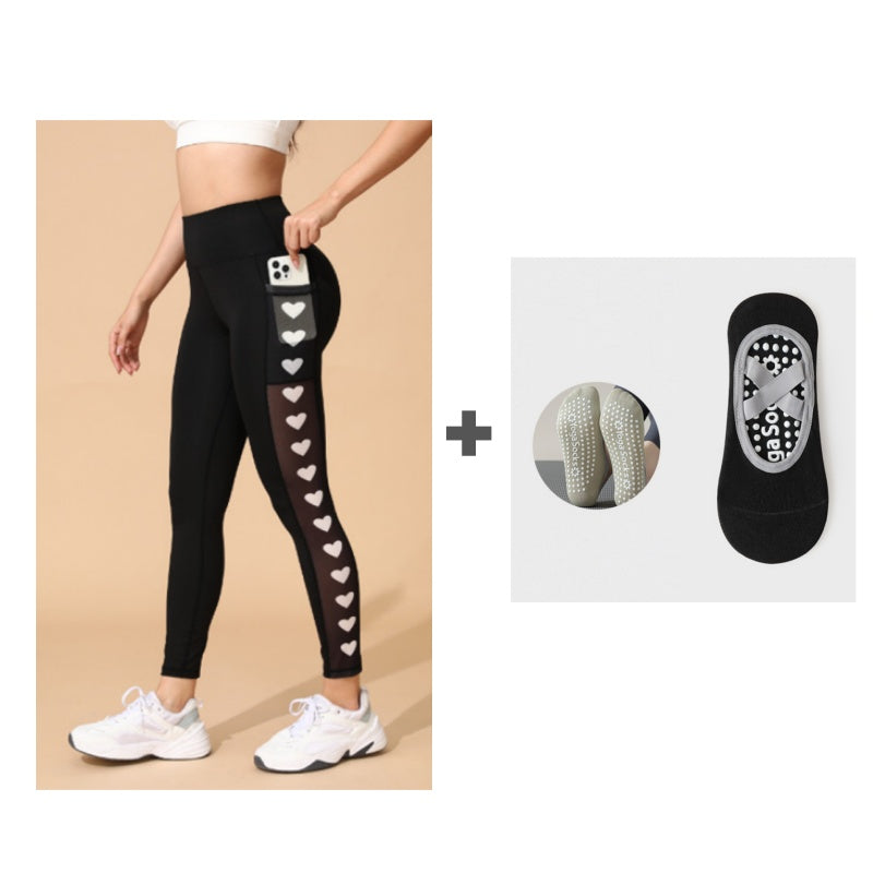 Női Magas Derekú Hálós Jóga Leggings Zsebekkel