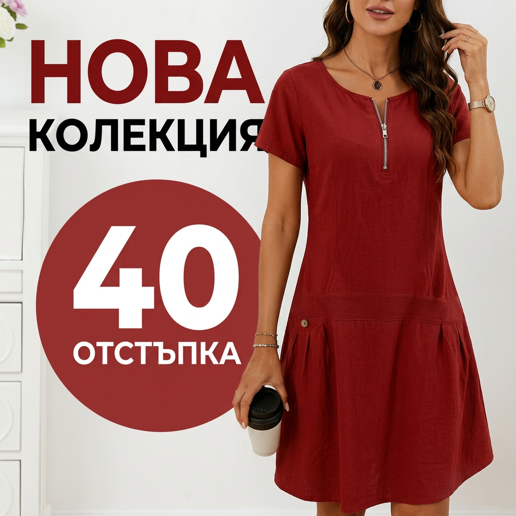 🎁Új érkezés 40% KEDVEZMÉNY💥Női ruha félig cipzárral és gombos zsebbel
