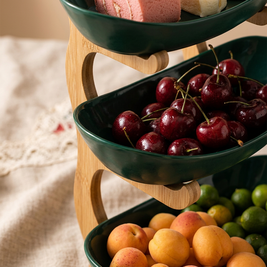 ✨🌿 3-Szintes Gyümölcstál Fa Állvánnyal 🍎🍇