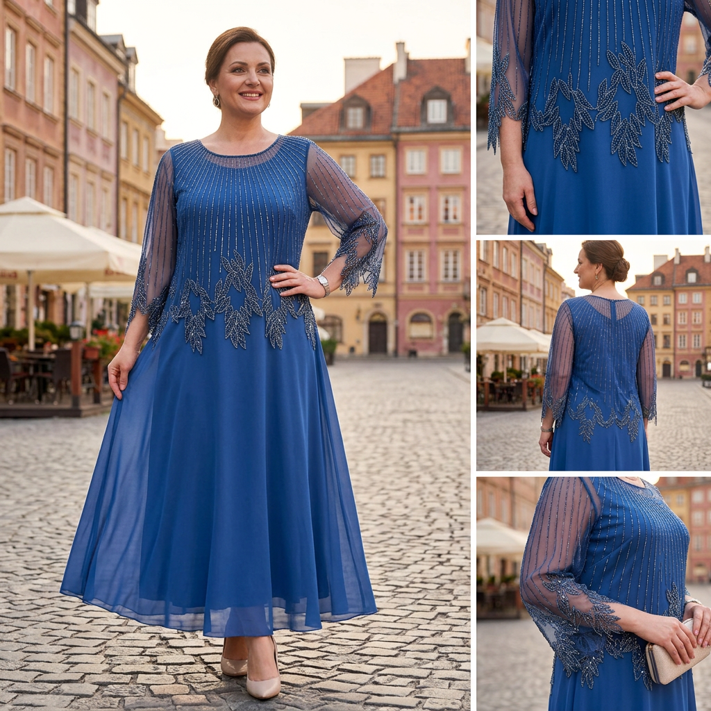 Elegáns, egyszínű ruha fényes, átlátszó fedőréteggel