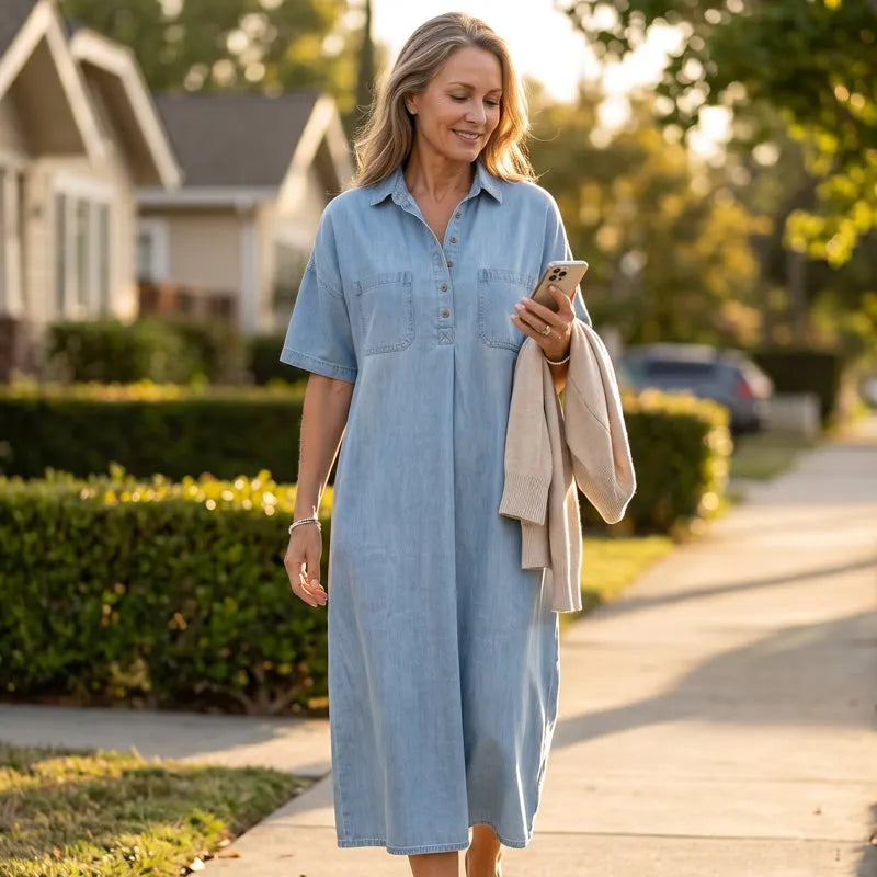 👗 MOST 60% KEDVEZMÉNY! 👖 Lezser zsebes farmer midi ingruha – Puha farmer és laza szabás – Funkcionális zsebek, tökéletes mindennapi viseletre – kényelmes és sokoldalú ✨🌸