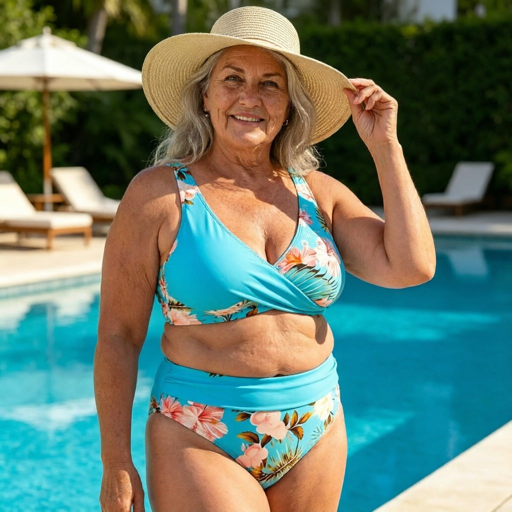 🌸🌿 Hangsúlyozd az alakod – Női virágmintás, magas derekú bikini szett (EU S-XL) 🌊👙