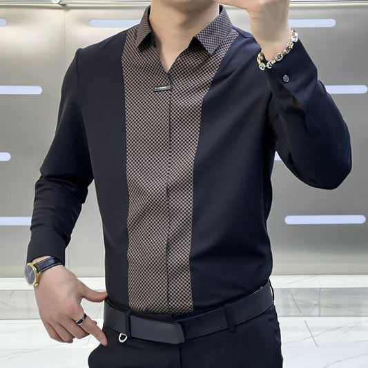 👔 Męska koszula Patchwork w stylu Business Casual