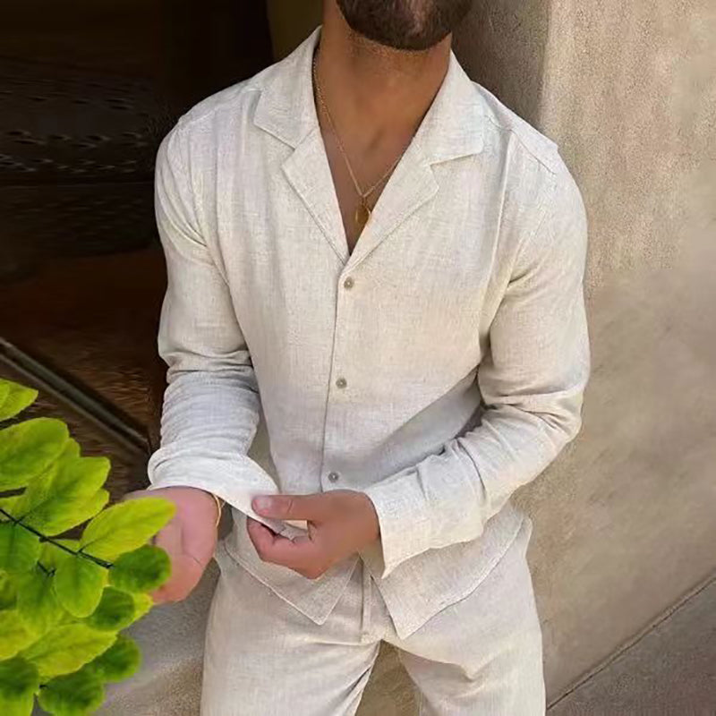 🌴Męski minimalistyczny bawełniany lniany dwuczęściowy zestaw casualowy