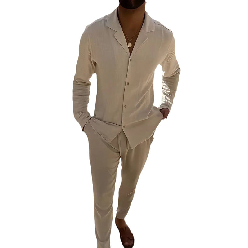 🌴Męski minimalistyczny bawełniany lniany dwuczęściowy zestaw casualowy