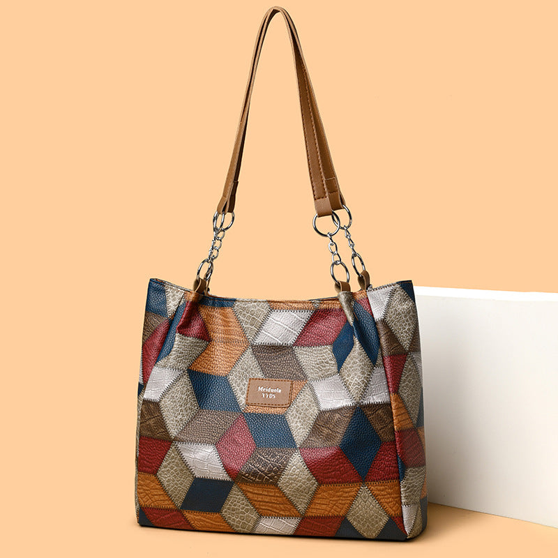 🥳 👜Modna torba typu tote z geometrycznym wzorem i dużą pojemnością
