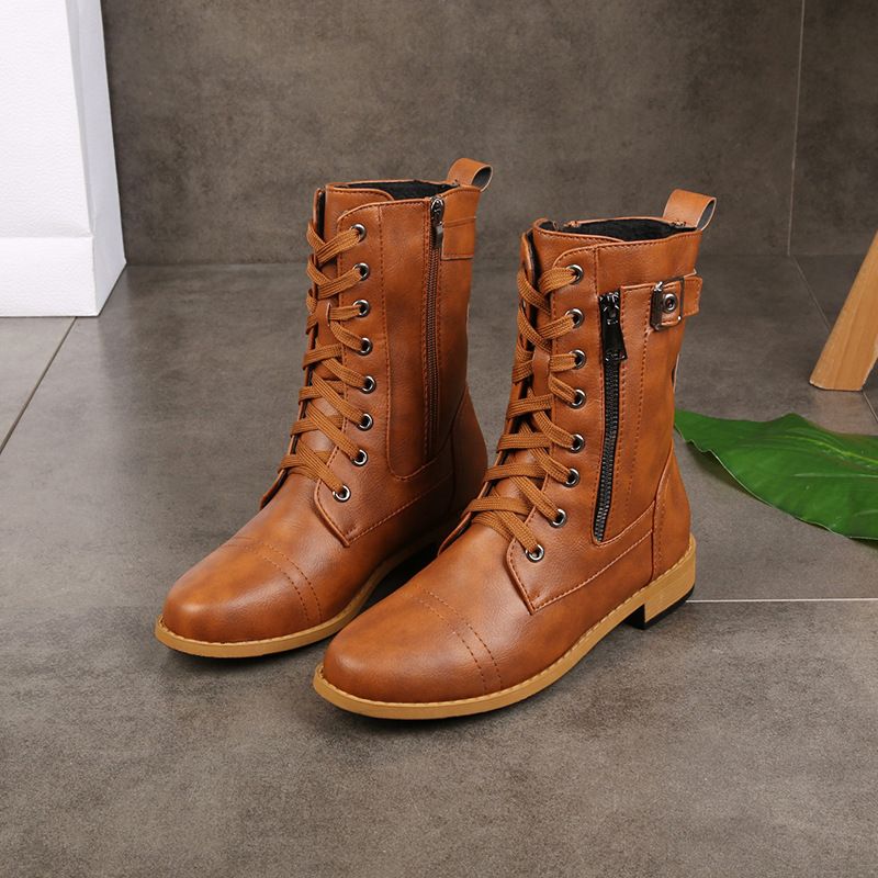Damskie skórzane buty ortopedyczne z okrągłym noskiem i bocznym zamkiem błyskawicznym👢