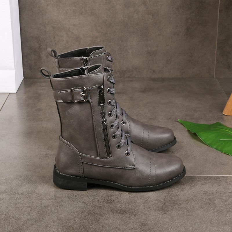 Damskie skórzane buty ortopedyczne z okrągłym noskiem i bocznym zamkiem błyskawicznym👢
