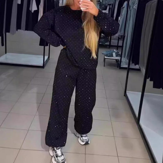 Damska sportowa bluza z okrągłym dekoltem + dwuczęściowy zestaw spodnie jogger