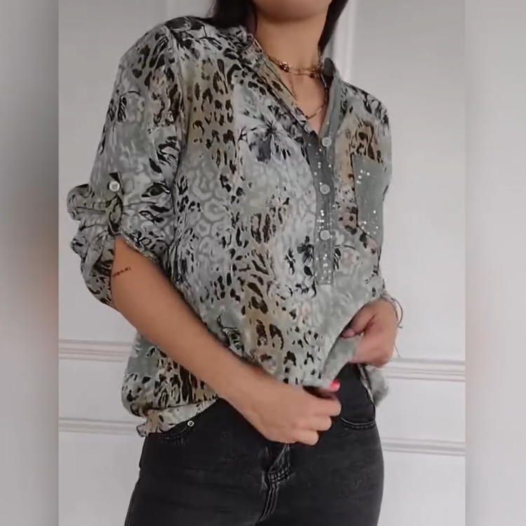 【M-4XL】🌸Damska swobodna koszula z nadrukiem, zapinana na pół guzika