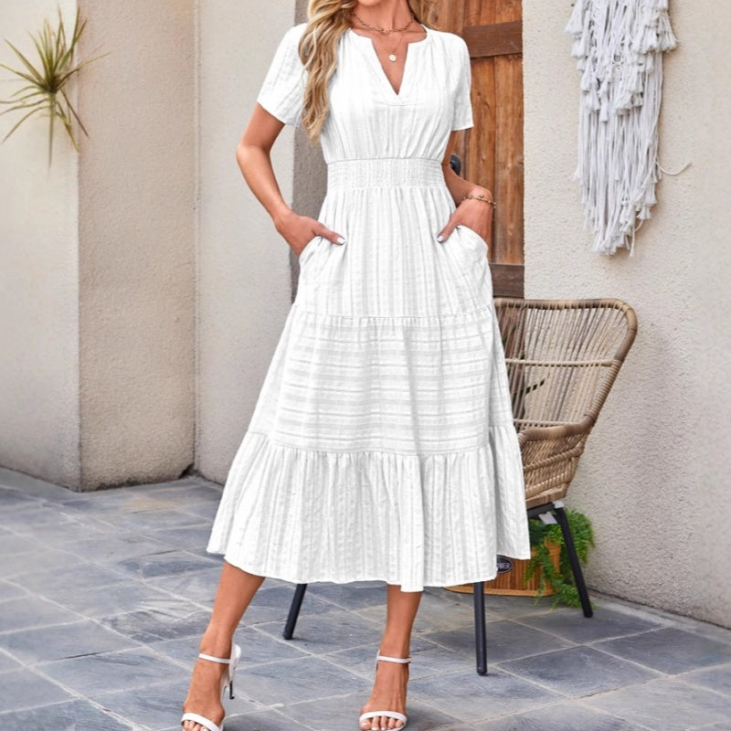 🔥👗Falbaniasta bawełniana sukienka w jednolitym kolorze