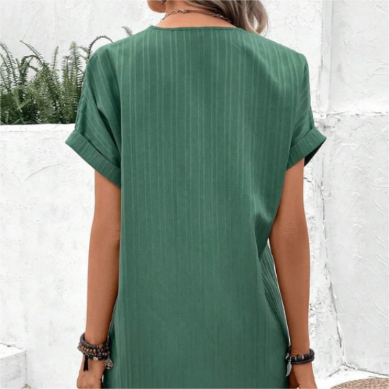 【M-3XL】🍃Jednokolorowa sukienka z mieszanki bawełny i lnu z guzikami