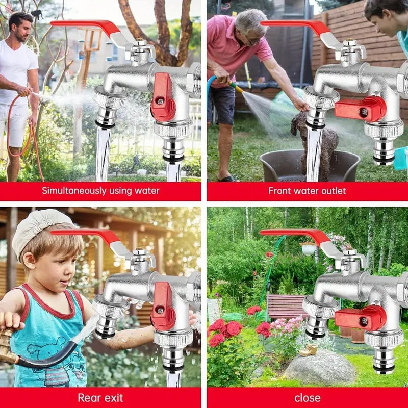 🔥🚰Univerzális rozsdamentes acélból készült dupla kimeneti kerti vízcsaptelep