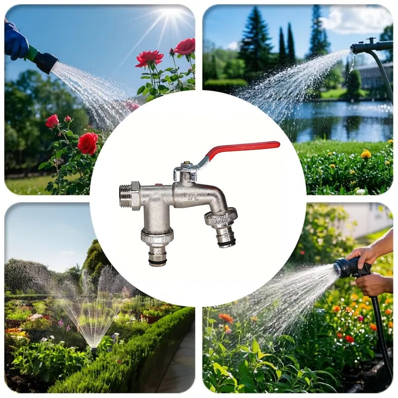 🔥🚰Univerzális rozsdamentes acélból készült dupla kimeneti kerti vízcsaptelep