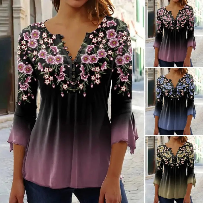 🔥Elegancki, kwiatowy top damski z dekoltem w serek