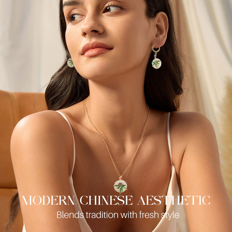 Nowoczesne kolczyki i naszyjnik z bambusa w stylu orientalnym