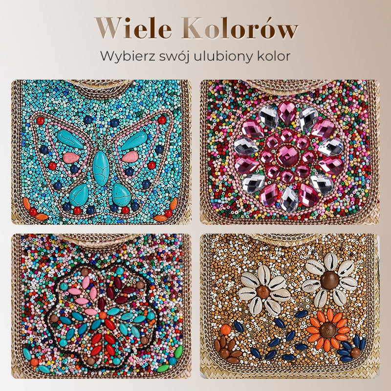 Boho Chic Mała Słomiana Torebka z Koralikami