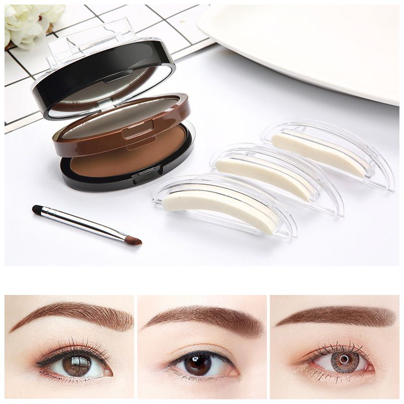 💄🎨 Professzionális szemöldökbélyegző készlet –🎯 Kétárnyalatú púderrel a tökéletes ívekért 😌