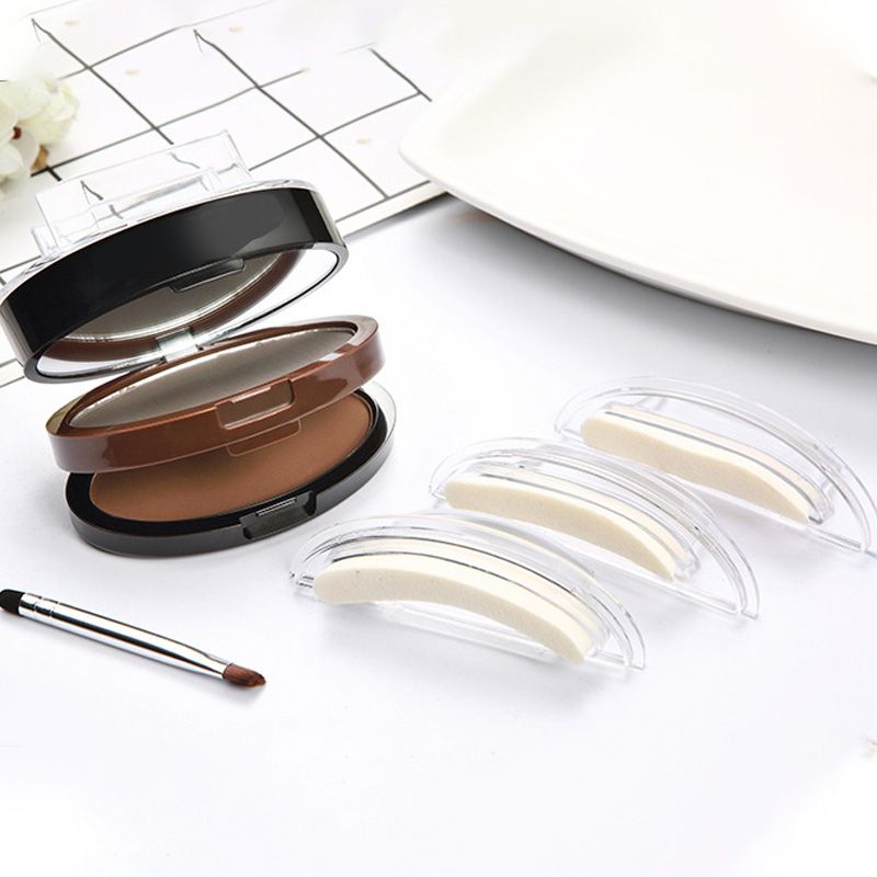 💄🎨 Professzionális szemöldökbélyegző készlet –🎯 Kétárnyalatú púderrel a tökéletes ívekért 😌