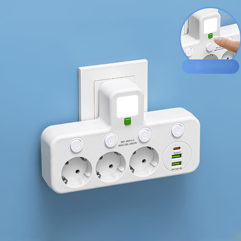 ⚡Okos tápkábeles kiegészítő USB-portokkal (EU dugó)