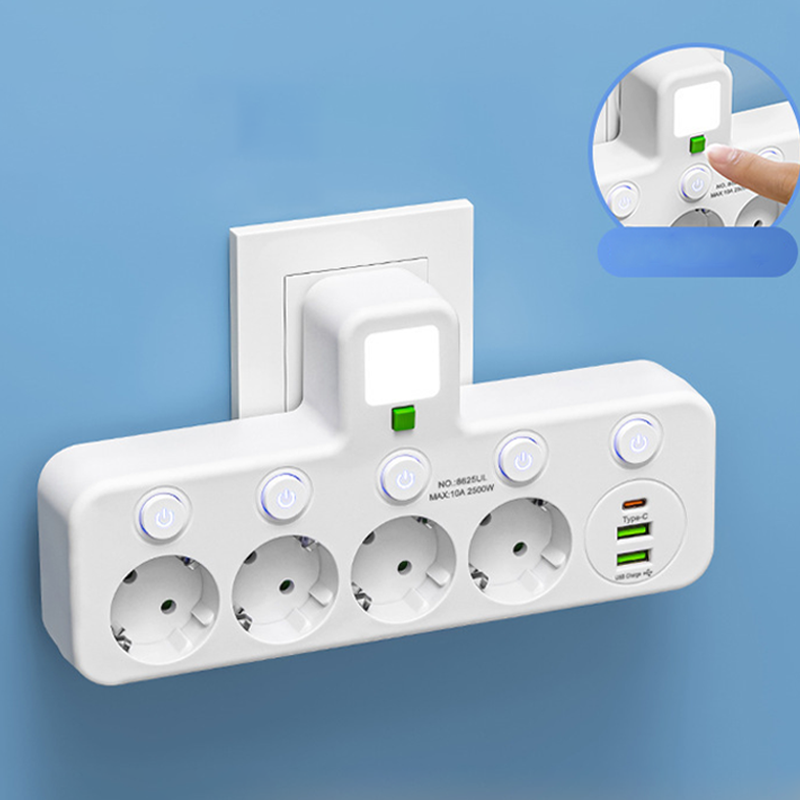 ⚡Okos tápkábeles kiegészítő USB-portokkal (EU dugó)