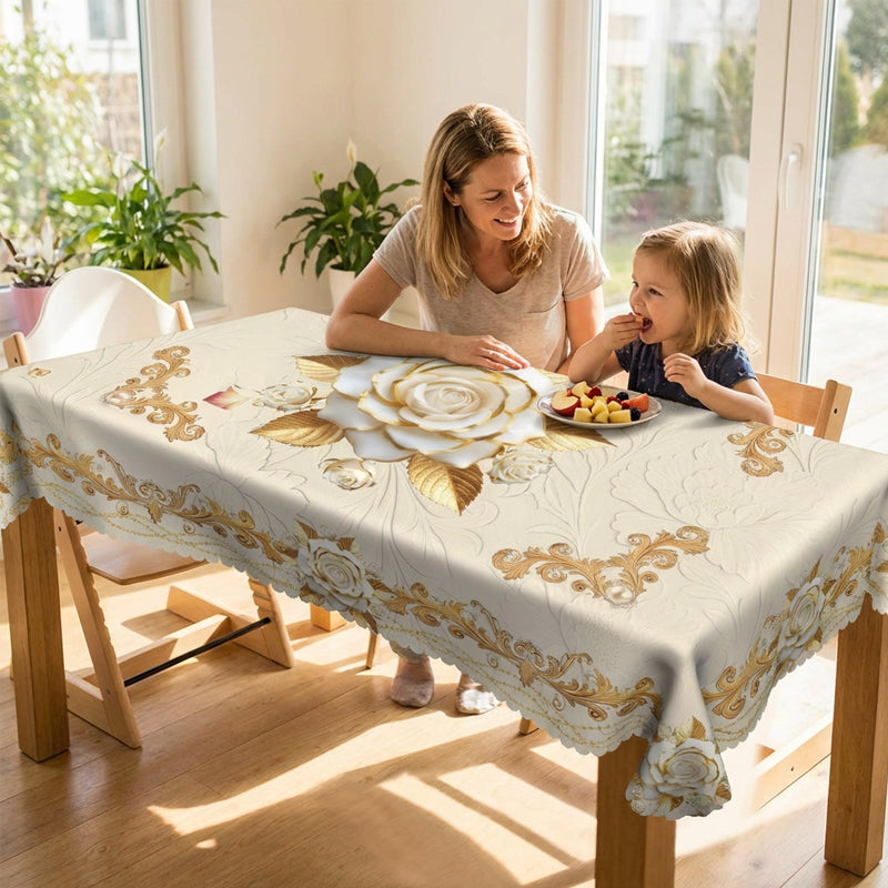 Luxus európai terítő – aranyozott rózsákkal, dombornyomott mintával, vízálló, elegáns nappali dekoráció