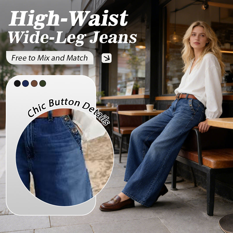 💖Magas derekú, bő szárú farmernadrág