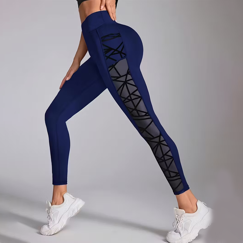 Női Magas Derekú Hálós Jóga Leggings Zsebekkel