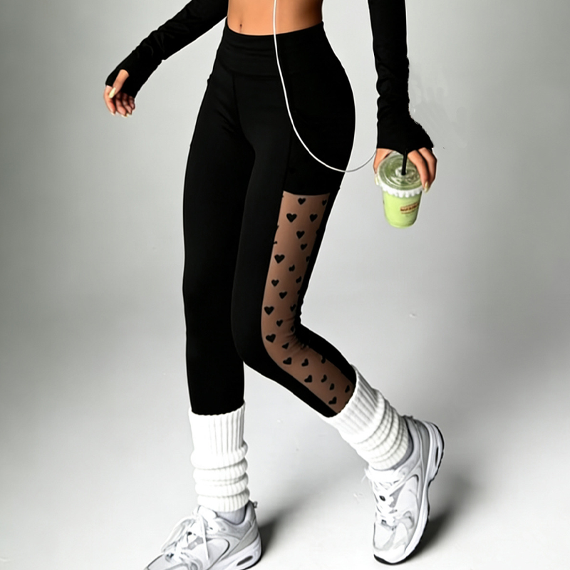 Női Magas Derekú Hálós Jóga Leggings Zsebekkel