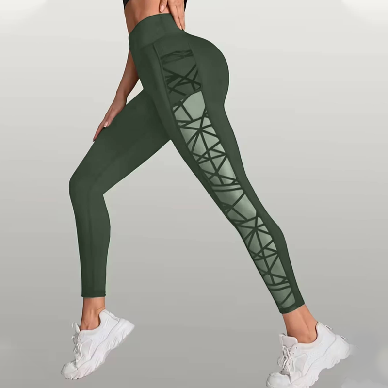 Női Magas Derekú Hálós Jóga Leggings Zsebekkel
