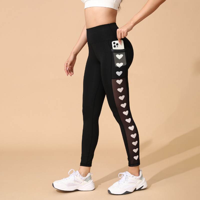 Női Magas Derekú Hálós Jóga Leggings Zsebekkel
