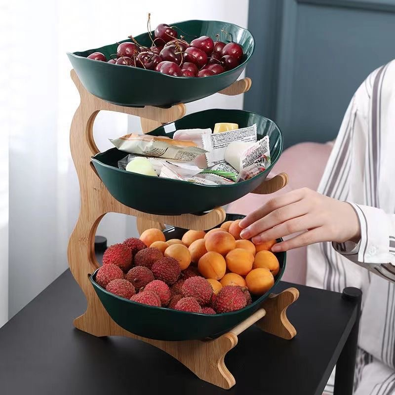 ✨🌿 3-Szintes Gyümölcstál Fa Állvánnyal 🍎🍇