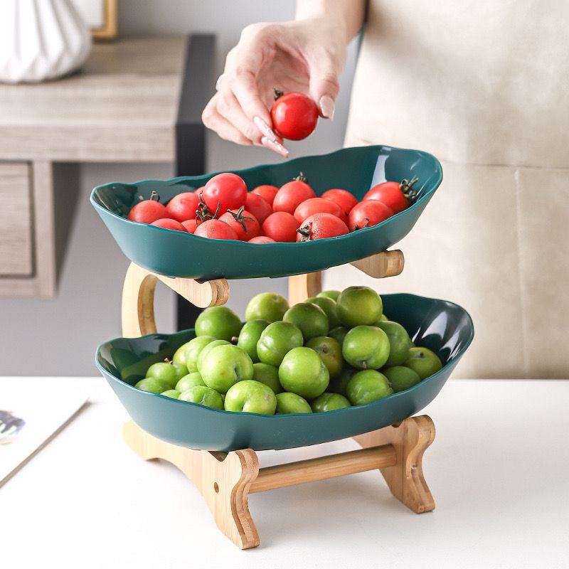 ✨🌿 3-Szintes Gyümölcstál Fa Állvánnyal 🍎🍇