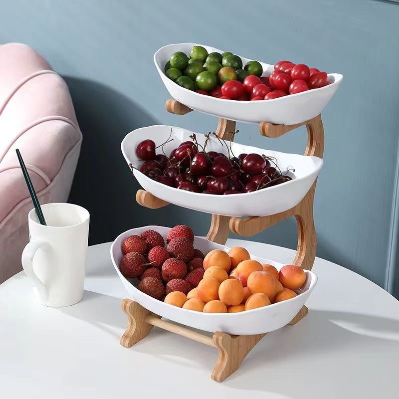 ✨🌿 3-Szintes Gyümölcstál Fa Állvánnyal 🍎🍇