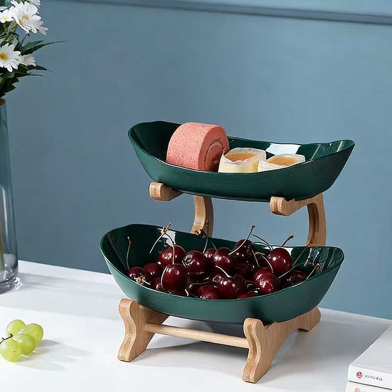 ✨🌿 3-Szintes Gyümölcstál Fa Állvánnyal 🍎🍇