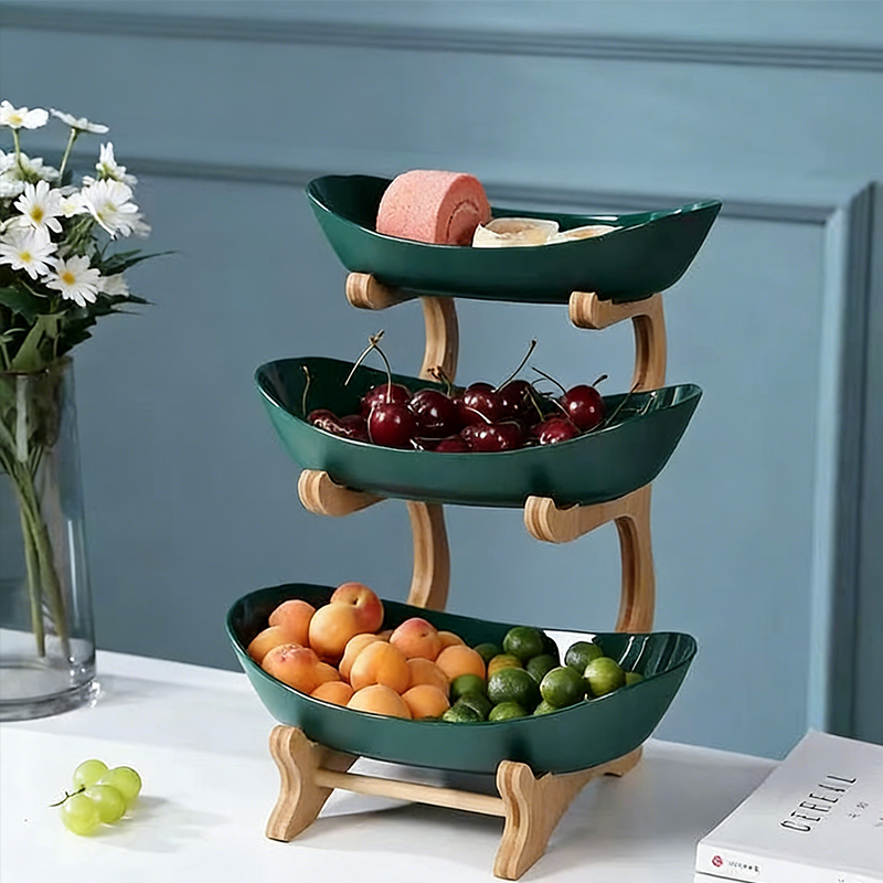 ✨🌿 3-Szintes Gyümölcstál Fa Állvánnyal 🍎🍇