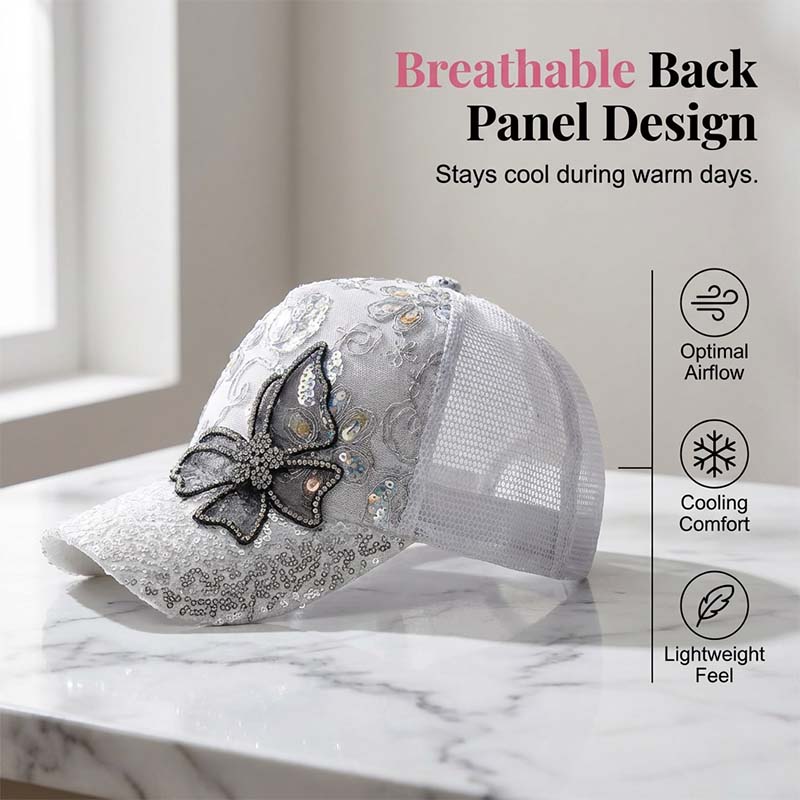 📦 Utánvétes fizetés – Flitteres baseballsapka "Crystal Butterfly" | Csillogó kétoldalas flitterek, csillogó pillangós minta 🧢✨